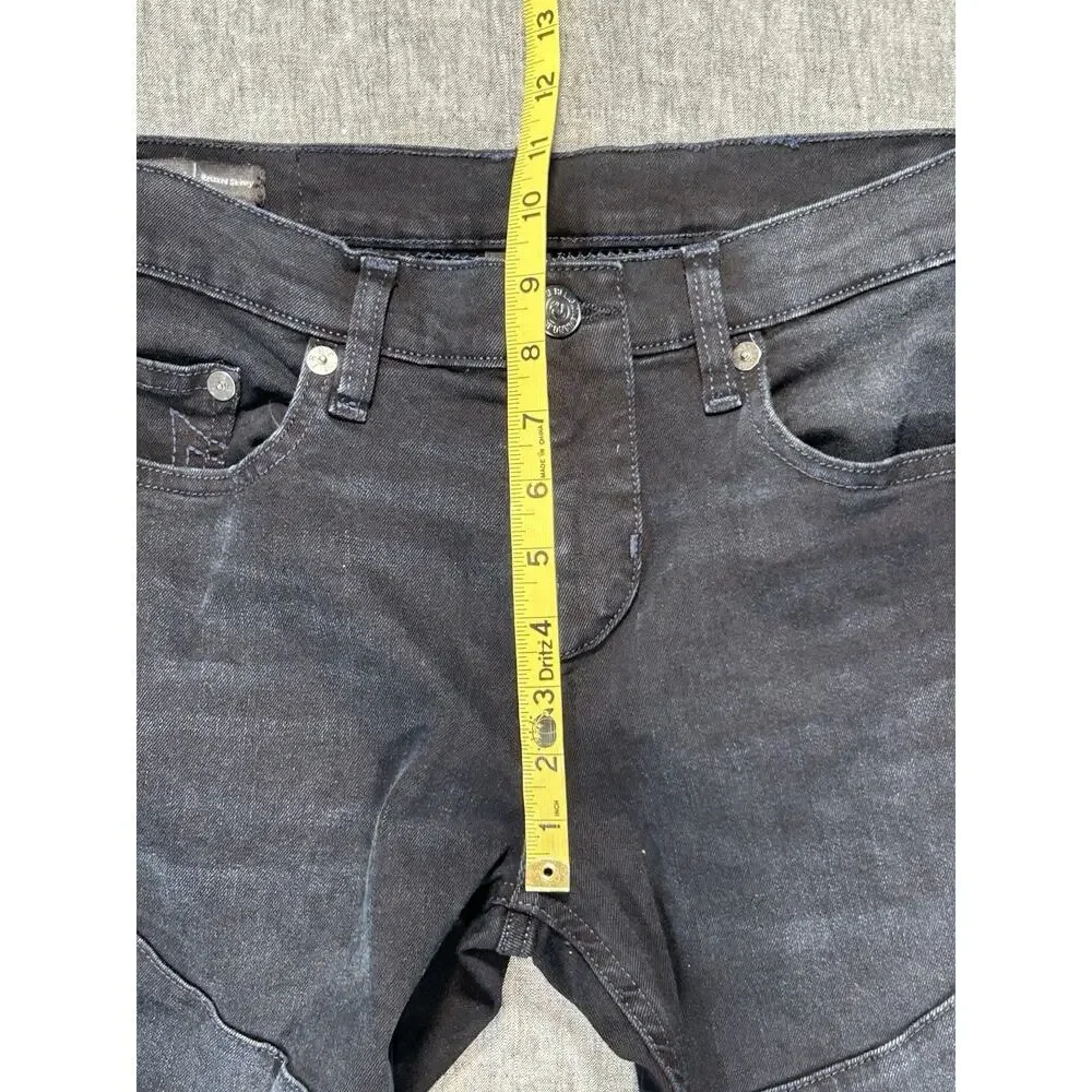 True Religion Rocco Moto Jeans Mens 28x34 Black Faded Relaxed Skinny Stretch